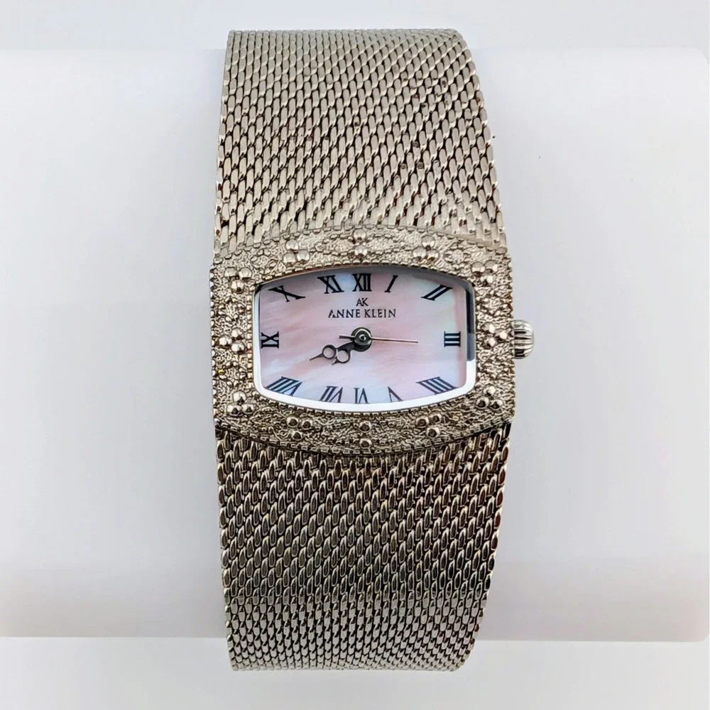 Vintage Anne Klein 753H Pink Mother of Pearl Mesh Cuff Women's Watch 25mm 6.25